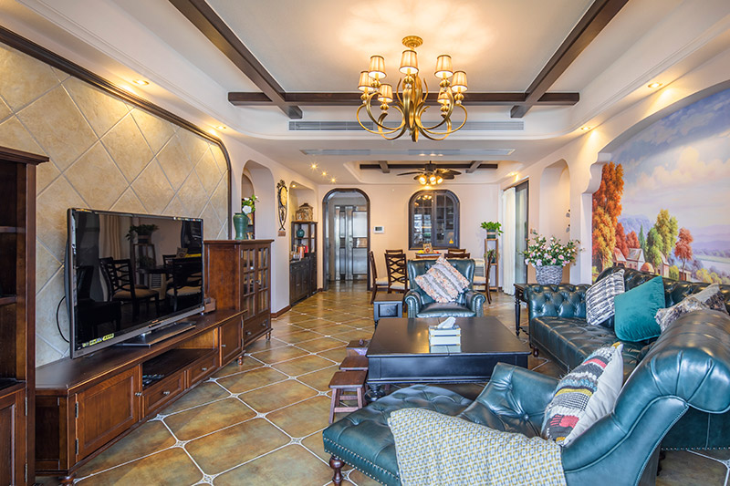保利壹號公館美式室內設計三居125平米風格裝修案例-客廳全景 保利壹號公館美式室內設計三居125平米風格裝修案例-客廳全景