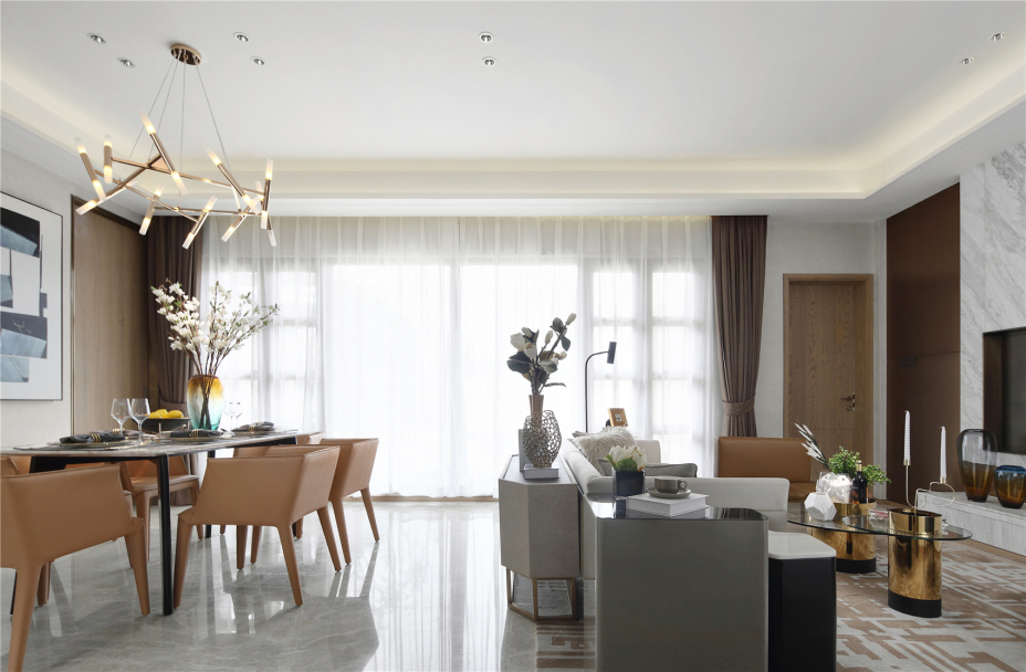 現代輕奢風格室內家裝案例效果圖-餐客廳 現代輕奢風格室內家裝案例效果圖-餐客廳