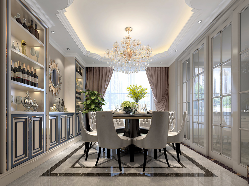 簡歐風格別墅裝修設計效果圖-萬科城別墅350平米-別墅餐廳裝修設計 簡歐風格別墅裝修設計效果圖-萬科城別墅350平米-別墅餐廳裝修設計