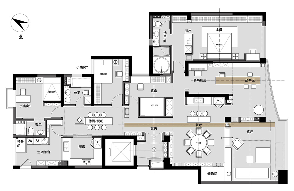 新中式風格室內裝修設計效果圖-雅頌流花君庭平層-室內裝修設計平米圖 新中式風格室內裝修設計效果圖-雅頌流花君庭平層-室內裝修設計平米圖