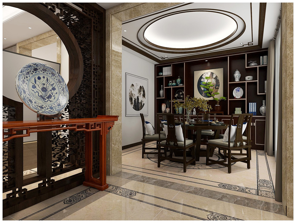新中式風格別墅裝修設計效果圖-美的海岸花園別墅366平米-別墅餐廳裝修設計 新中式風格別墅裝修設計效果圖-美的海岸花園別墅366平米-別墅餐廳裝修設計