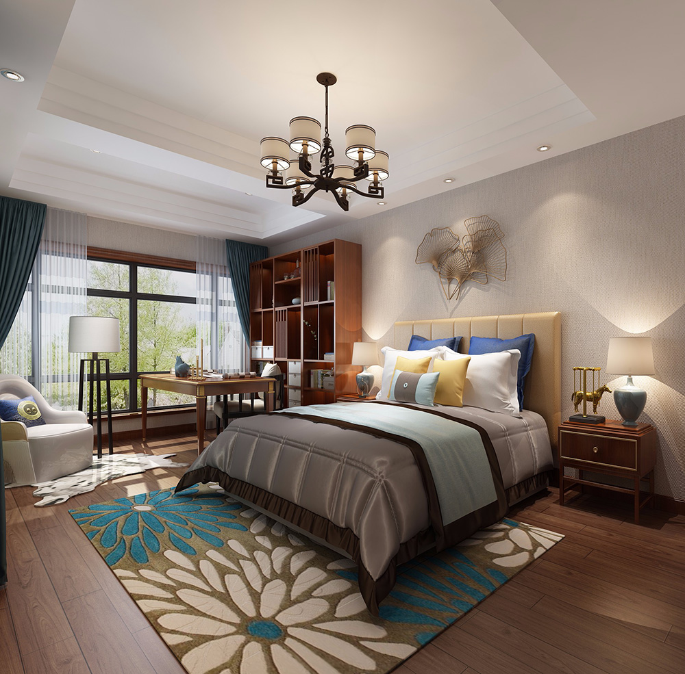 新中式風格別墅裝修設計效果圖-力迅榕墅里別墅450平米-別墅主臥裝修設計 新中式風格別墅裝修設計效果圖-力迅榕墅里別墅450平米-別墅主臥裝修設計