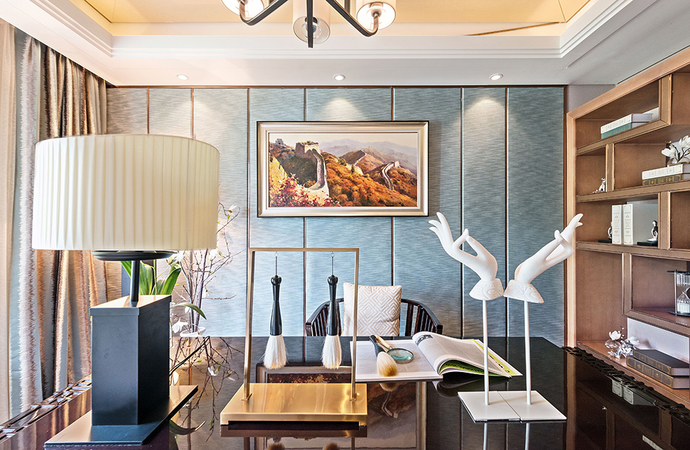 新中式風格室內裝修設計效果圖-恒大西江天悅平層195平米-室內裝修設計書房 新中式風格室內裝修設計效果圖-恒大西江天悅平層195平米-室內裝修設計書房