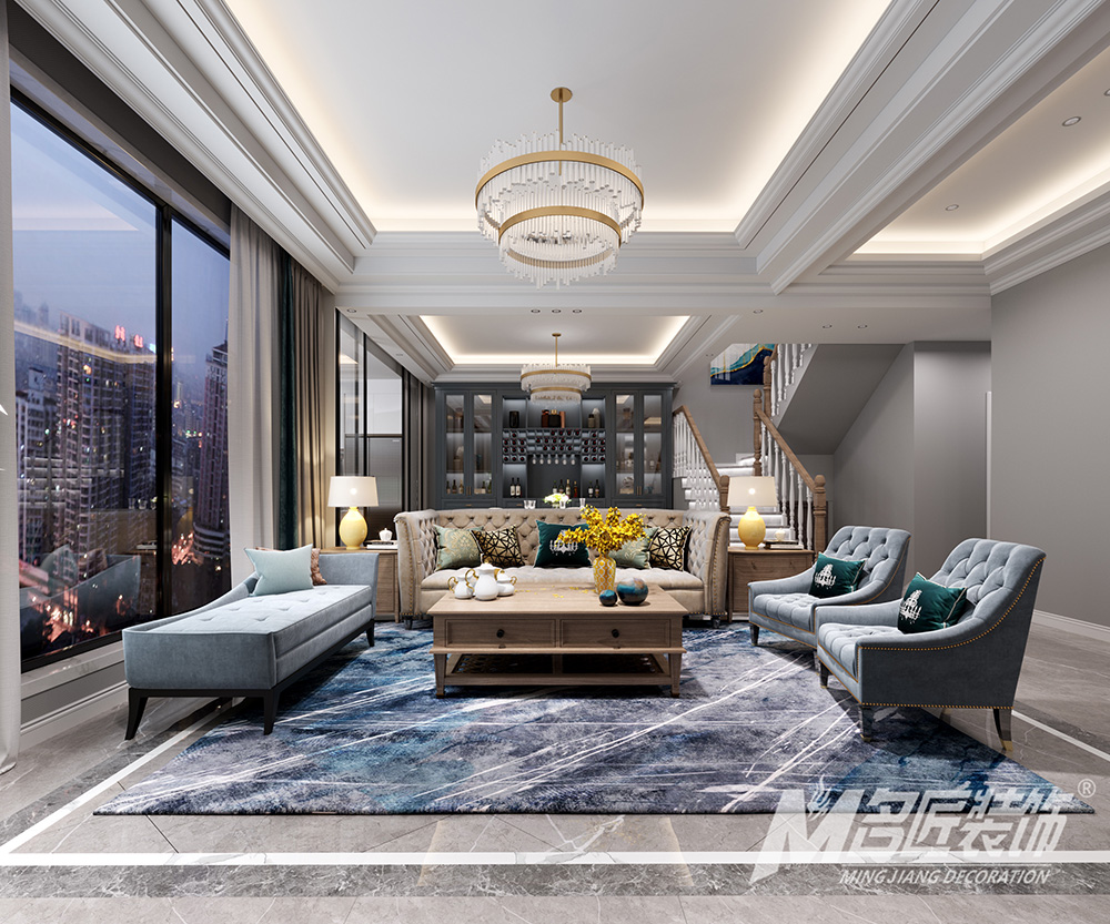 別墅裝修設計美式輕奢風格-客廳 別墅裝修設計美式輕奢風格-客廳