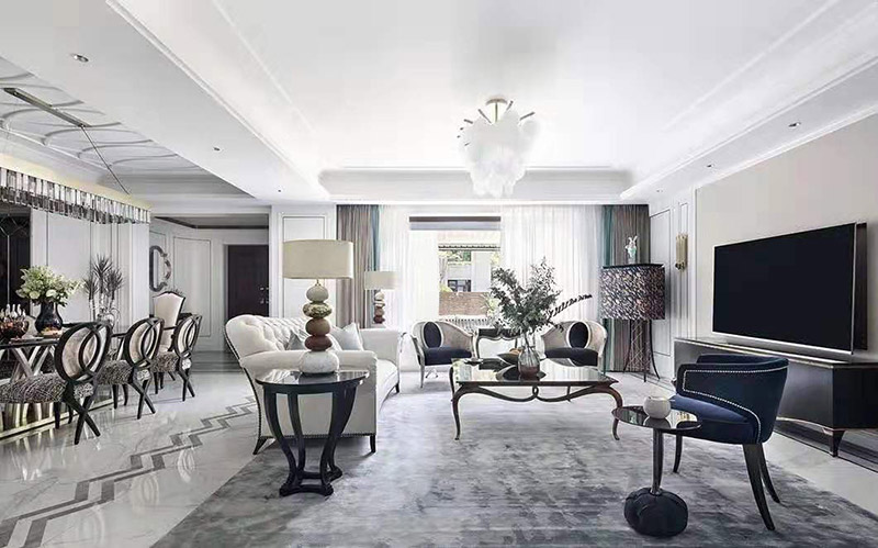 現(xiàn)代簡歐風格室內(nèi)裝修效果圖-英溪桃源平層125平米-客廳