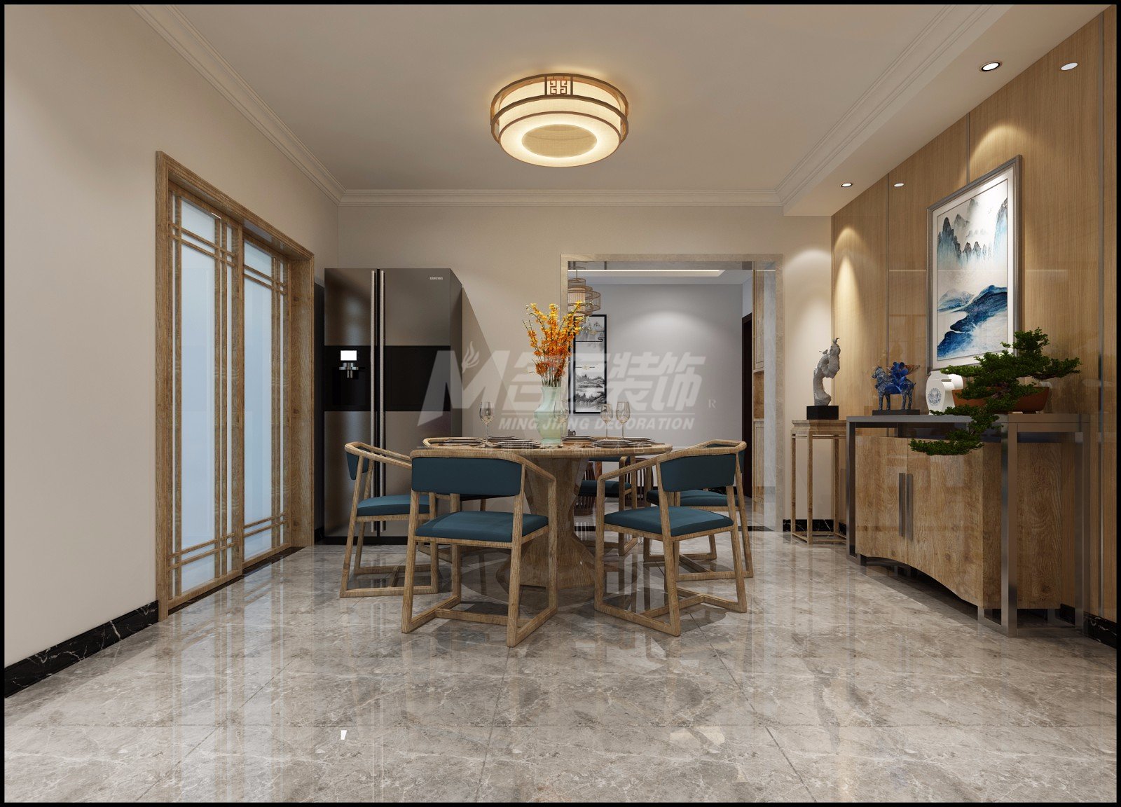 嘉興市中天熙景誠品新中式風(fēng)格三居室裝修案例