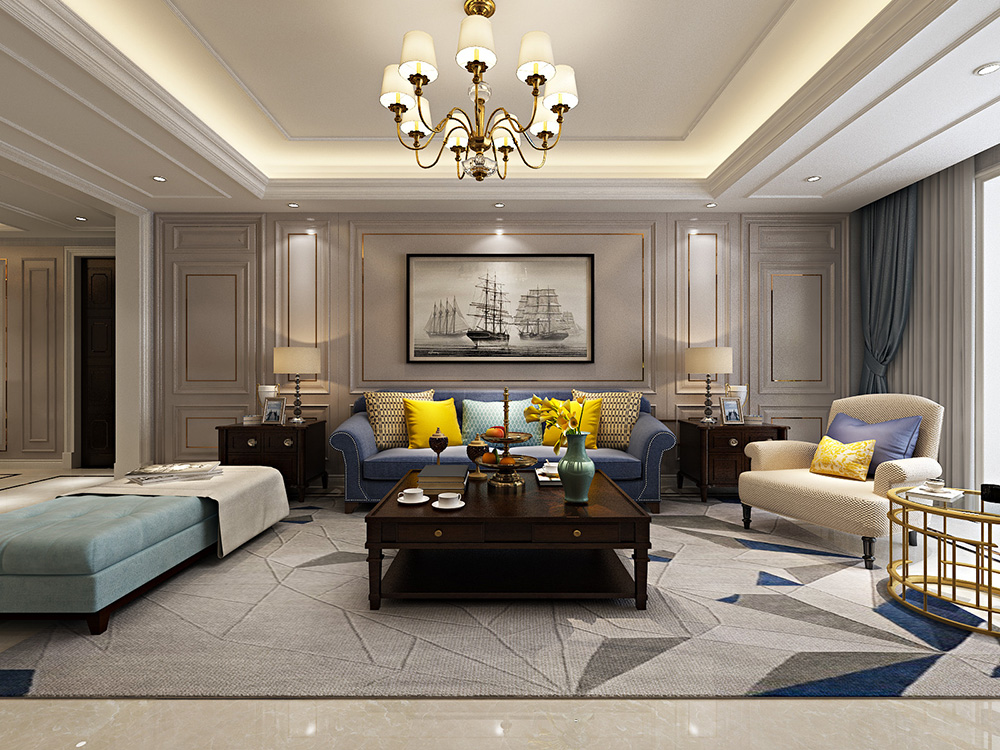 美式輕奢風(fēng)格室內(nèi)裝修設(shè)計(jì)效果圖-恒大濱江左岸四居133平米-室內(nèi)客廳裝修設(shè)計(jì) 美式輕奢風(fēng)格室內(nèi)裝修設(shè)計(jì)效果圖-恒大濱江左岸四居133平米-室內(nèi)客廳裝修設(shè)計(jì)
