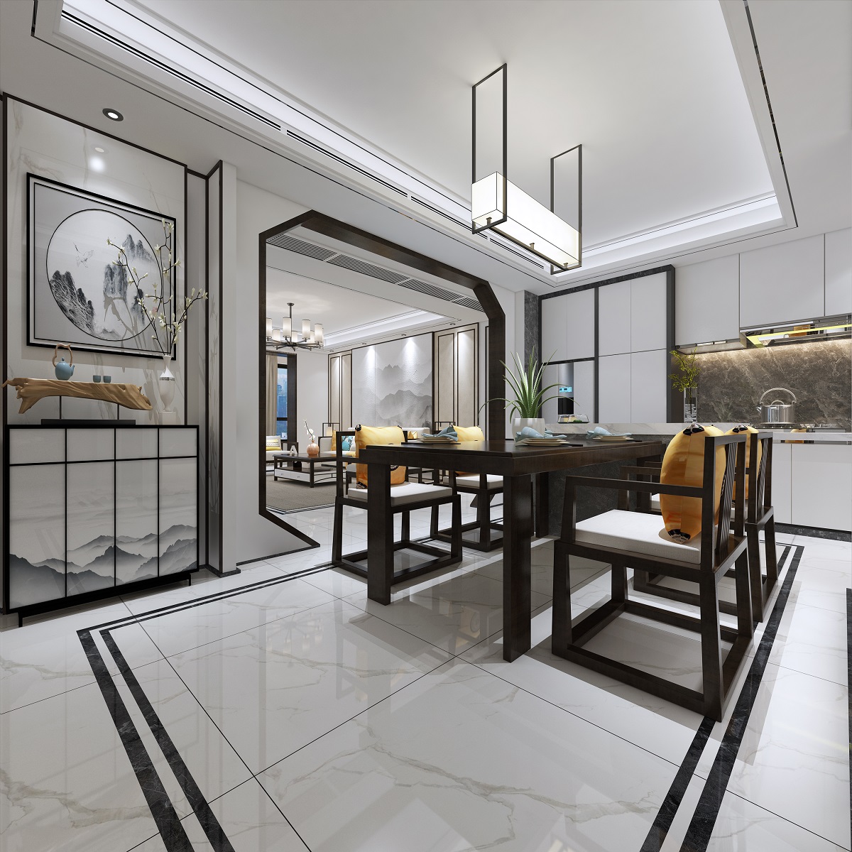 新中式風格室內裝修設計效果圖-中海文華熙岸三居115平米-室內裝修設計餐廳 新中式風格室內裝修設計效果圖-中海文華熙岸三居115平米-室內裝修設計餐廳