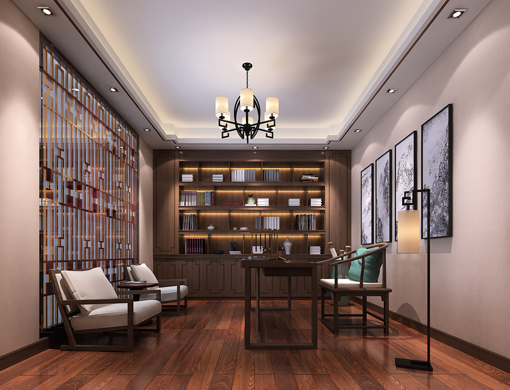 新中式風格別墅裝修效果圖-東逸灣翠河澗四居190平米-書房 新中式風格別墅裝修效果圖-東逸灣翠河澗四居190平米-書房