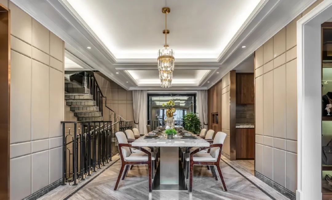 佛山裝修公司現(xiàn)代輕奢風格別墅裝修效果圖-餐廳 佛山裝修公司現(xiàn)代輕奢風格別墅裝修效果圖-餐廳