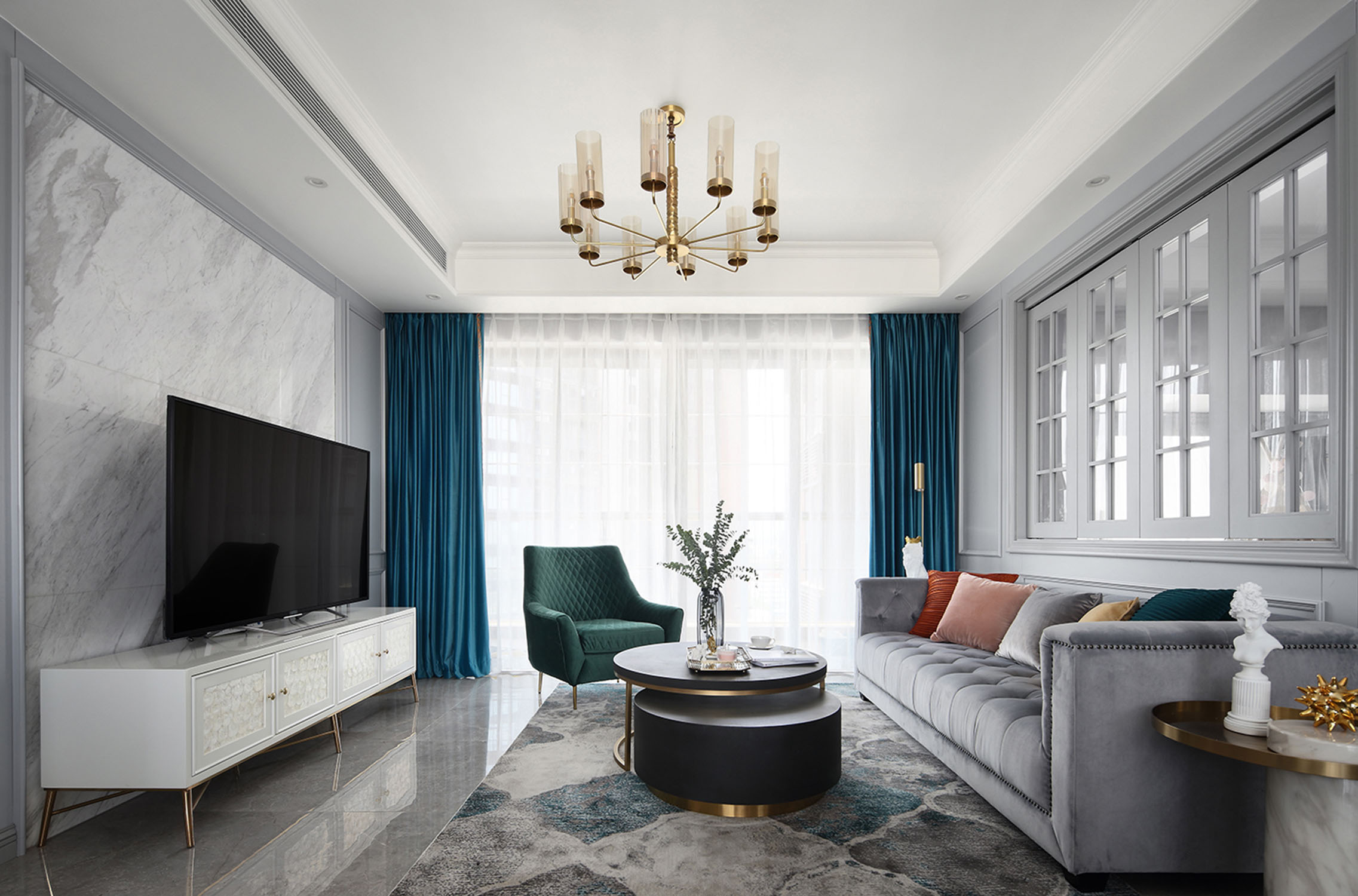 美式簡約風格室內家裝案例效果圖-客廳電視背景墻 美式簡約風格室內家裝案例效果圖-客廳電視背景墻