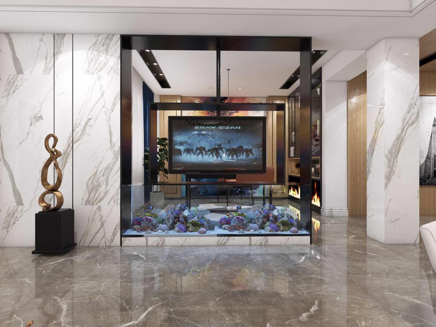 現代前衛風格別墅裝修效果圖-悠然南山別墅280平米-電視區 現代前衛風格別墅裝修效果圖-悠然南山別墅280平米-電視區