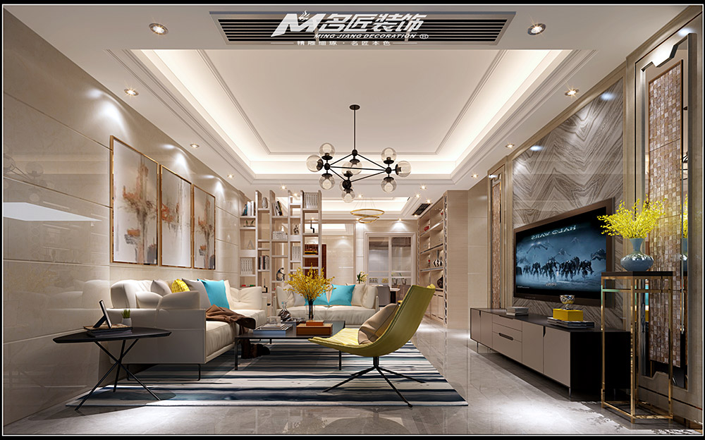 輕奢風格室內裝修效果圖-福臨門三居115平米-客廳 輕奢風格室內裝修效果圖-福臨門三居115平米-客廳