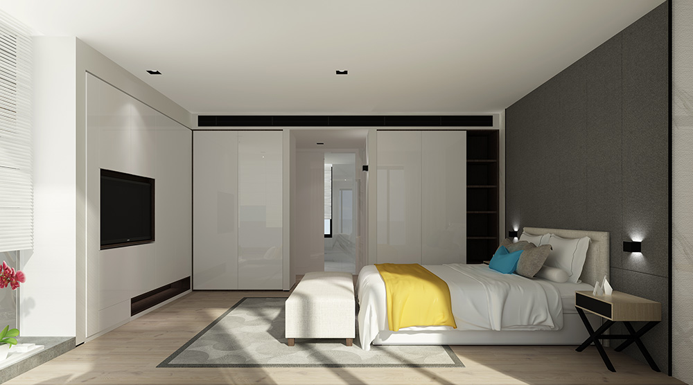 現代極簡風格別墅裝修設計效果圖-迎江"逸"墅·碧桂園-別墅裝修設計二樓主臥室 現代極簡風格別墅裝修設計效果圖-迎江"逸"墅·碧桂園-別墅裝修設計二樓主臥室