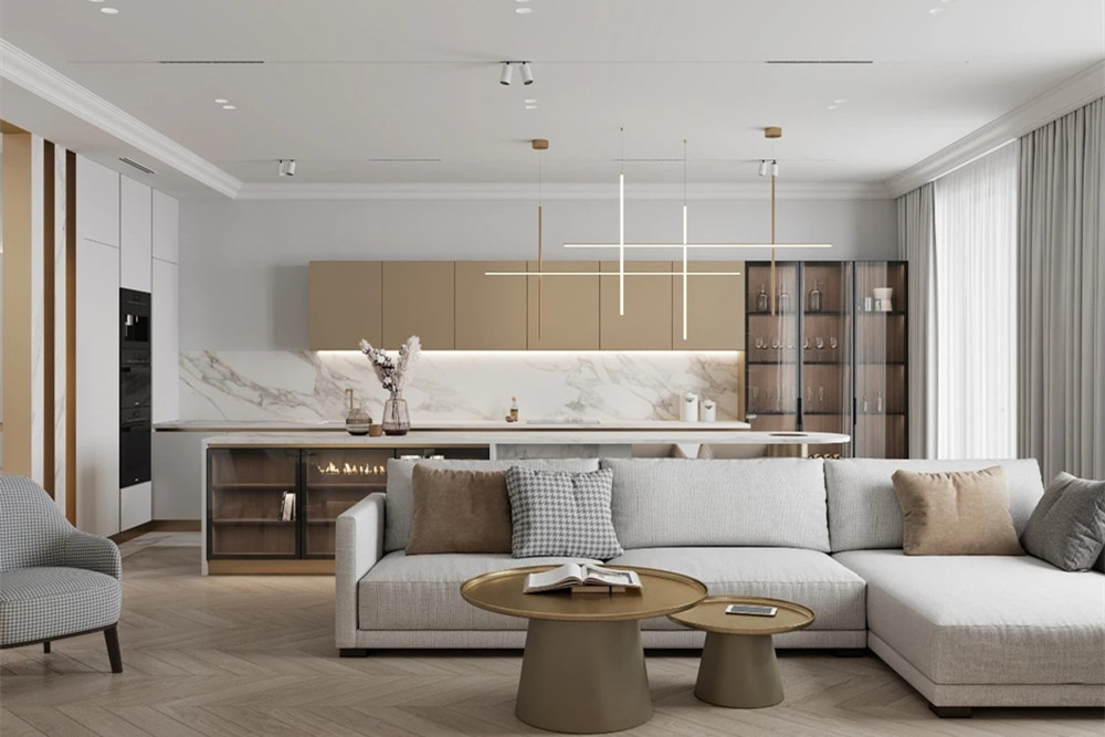 連云港市上悅城商住樓輕奢風格三居室裝修案例